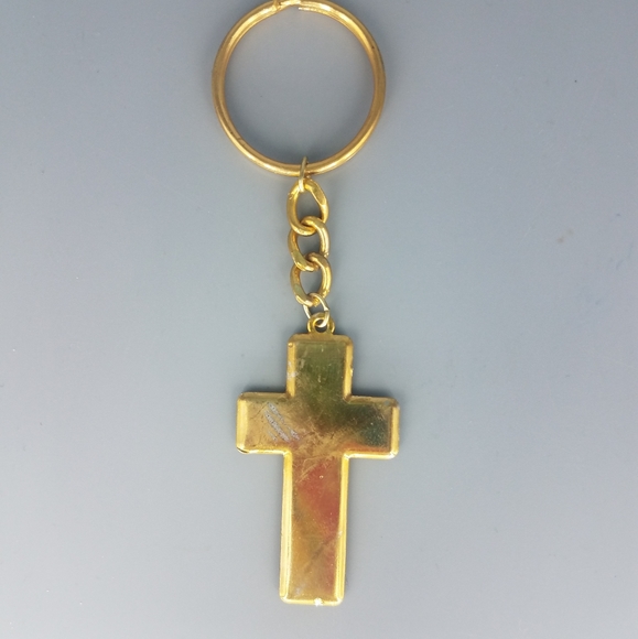 Religious Jesus Cross Goldtone Floral Keychain - Picture 2 of 3